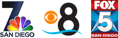 Media Logos in San Diego including ABC 7 San Diego, CBS 8, and FOX 5 San Diego