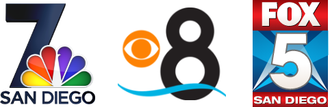 Media Logos in San Diego including ABC 7 San Diego, CBS 8, and FOX 5 San Diego