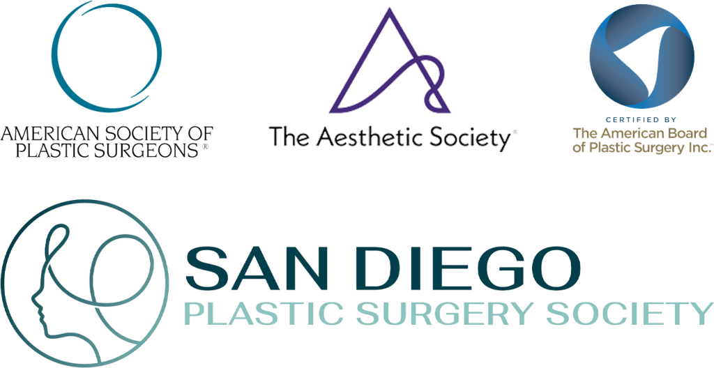 American Society of Plastic Surgeons, The Aesthetic Society, American Board of Plastic Surgery, San Diego Plastic Surgery Society.