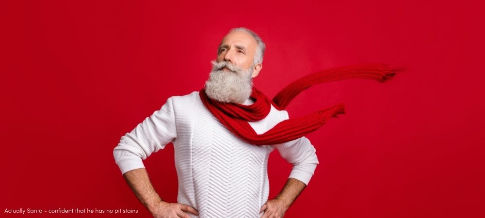 Santa-confident-red-scarf-red-background