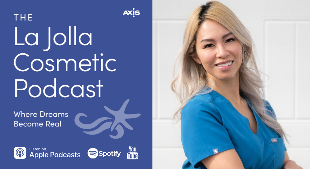 The La Jolla Cosmetic Podcast logo with Headshot picture of Anh Bridgewater, PA-C
