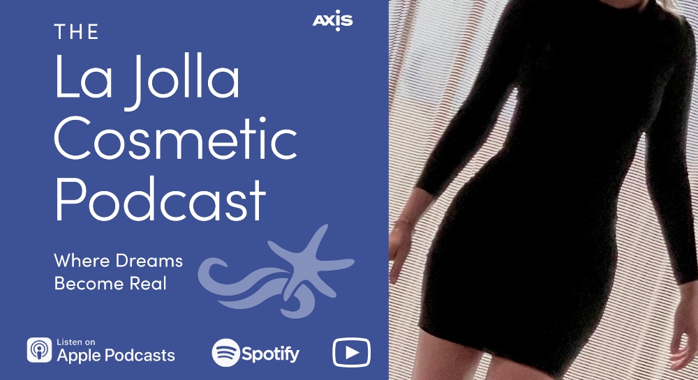 [The La Jolla Cosmetic Podcast cover art] LJCSC patient after a successful fat transfer surgery with Dr. Luke Swistun