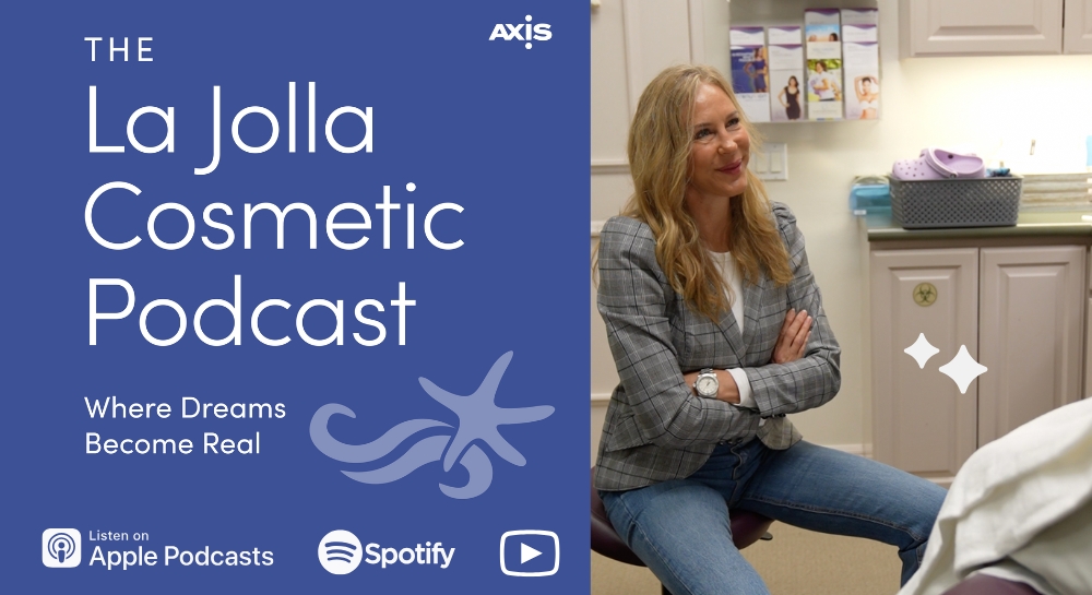 [The La Jolla Cosmetic Podcast cover art] Dr. Diana Breister smiling at a patient during a consultation