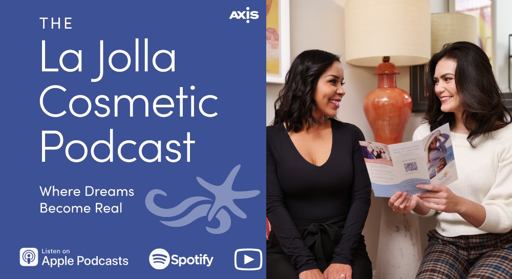 [The La Jolla Cosmetic Podcast cover art] LJCSC patient coordinator and patient during a consultation