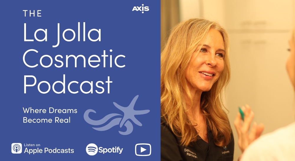 [The La Jolla Cosmetic Podcast cover art] San Diego plastic surgeon Dr. Diana Breister Ghosh during a consultation with a patient