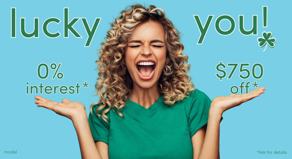 Beautiful curly-haired woman in a green t-shirt [lucky you! -0% interest or $750 off*]