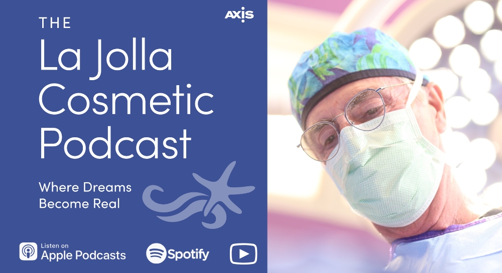 [The La Jolla Cosmetic Podcast cover art] San Diego plastic surgeon Dr. John Smoot during surgery