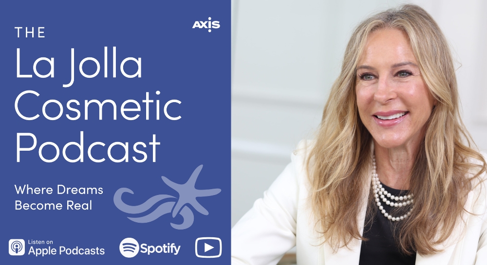 [The La Jolla Cosmetic Podcast cover art] Dr. Diana Breister smiling during a patient consultation