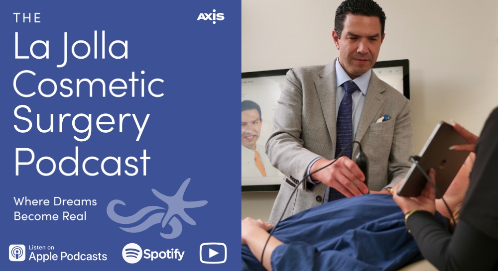 [The La Jolla Cosmetic Surgery Podcast cover art] A patient getting a breast ultrasound with Dr. Hector Salazar-Reyes