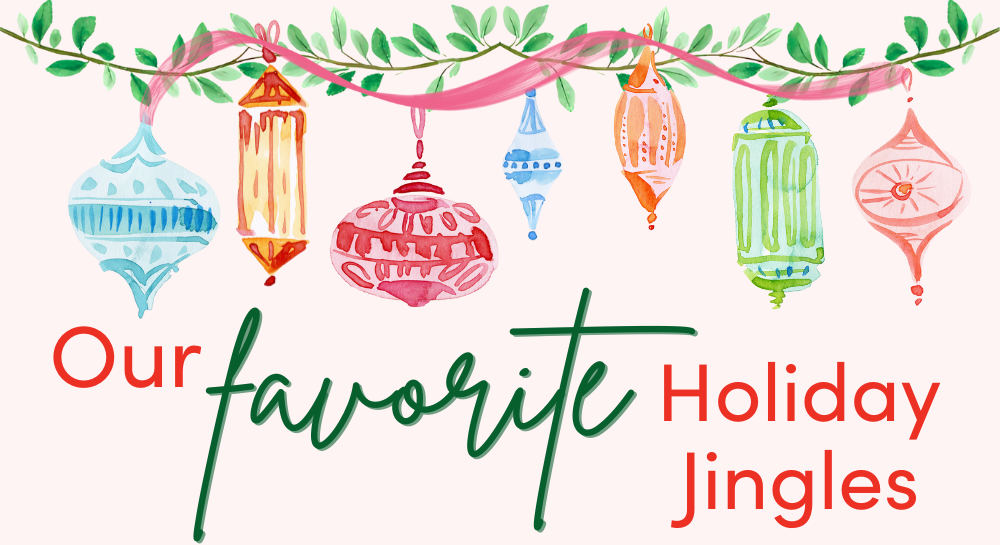 Watercolor holiday ornaments and ribbon [Our Favorite Holiday Jingles]