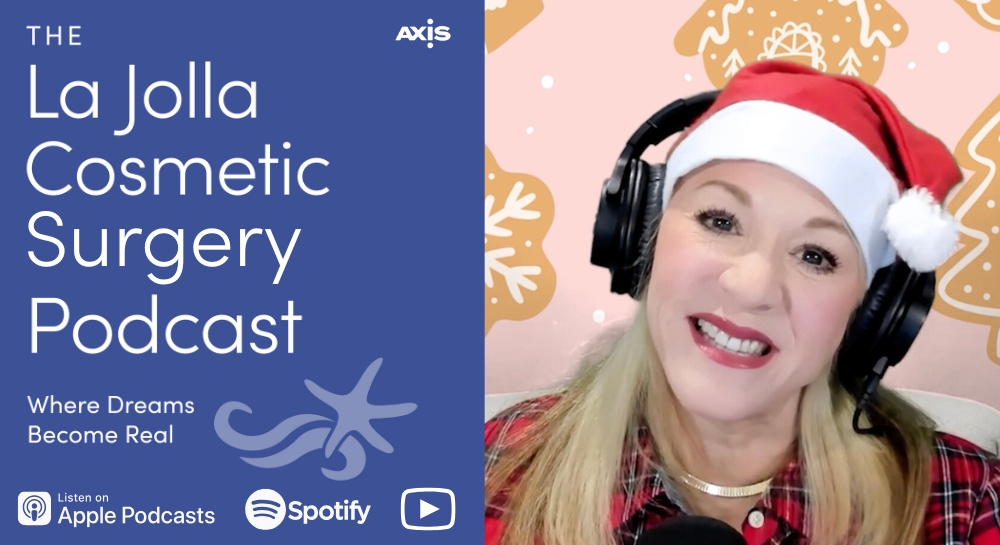 [The La Jolla Cosmetic Surgery Podcast cover art] Monique Ramsey in her Christmas attire