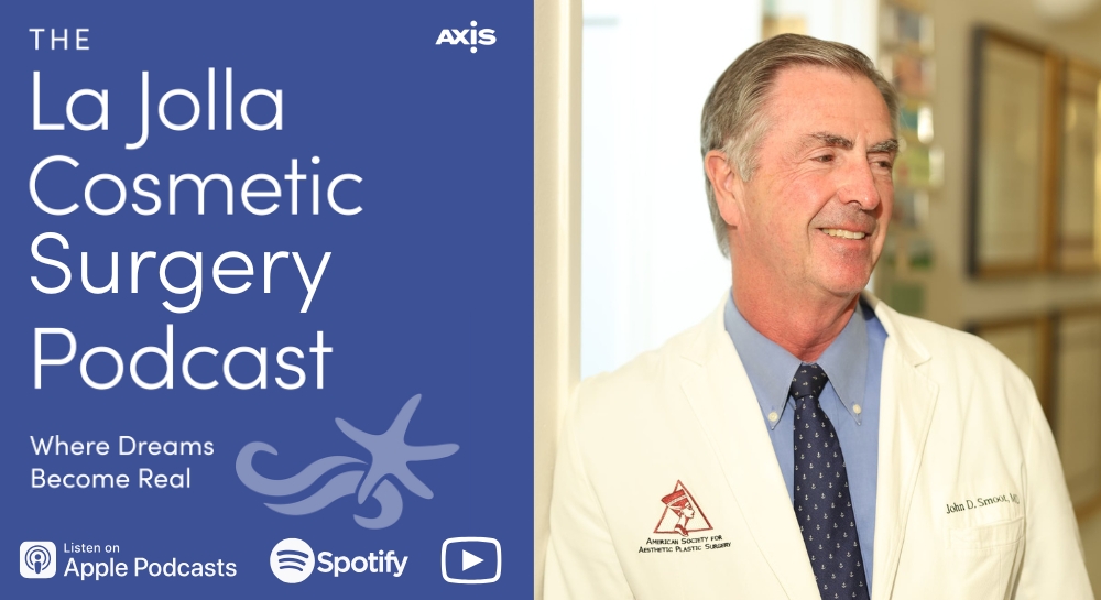 [The La Jolla Cosmetic Surgery Podcast cover art] San Diego plastic surgeon Dr. John Smoot smiling into the distance