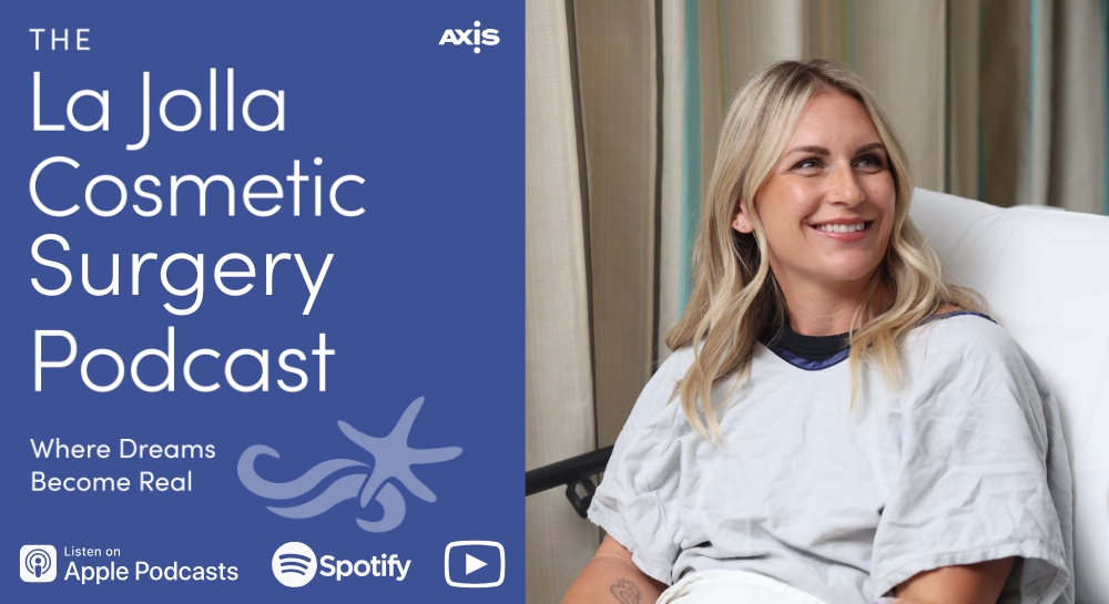 [The La Jolla Cosmetic Surgery Podcast cover art] An LJCSC patient model preparing for surgery